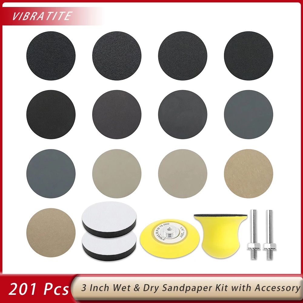 

201 Pieces 3 Inch Sandpaper Wet Dry Sanding Disc with Backing Pad and Soft Foam Buffering Pad, 60 to 10000 Grits Grinding Abrasi