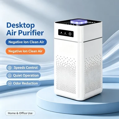 Desktop Negative Ion Air Purifier, 3‑Speed Adjustable Quiet Air Cleaner, Mini Portable Odor Remover for Home Bedroom Office Desk