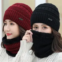 Winter Beanie Hat Scarf Thermal Fleece Knitted Hat Soft Warm Balaclava Wool Neck Warmer Scarf Cap