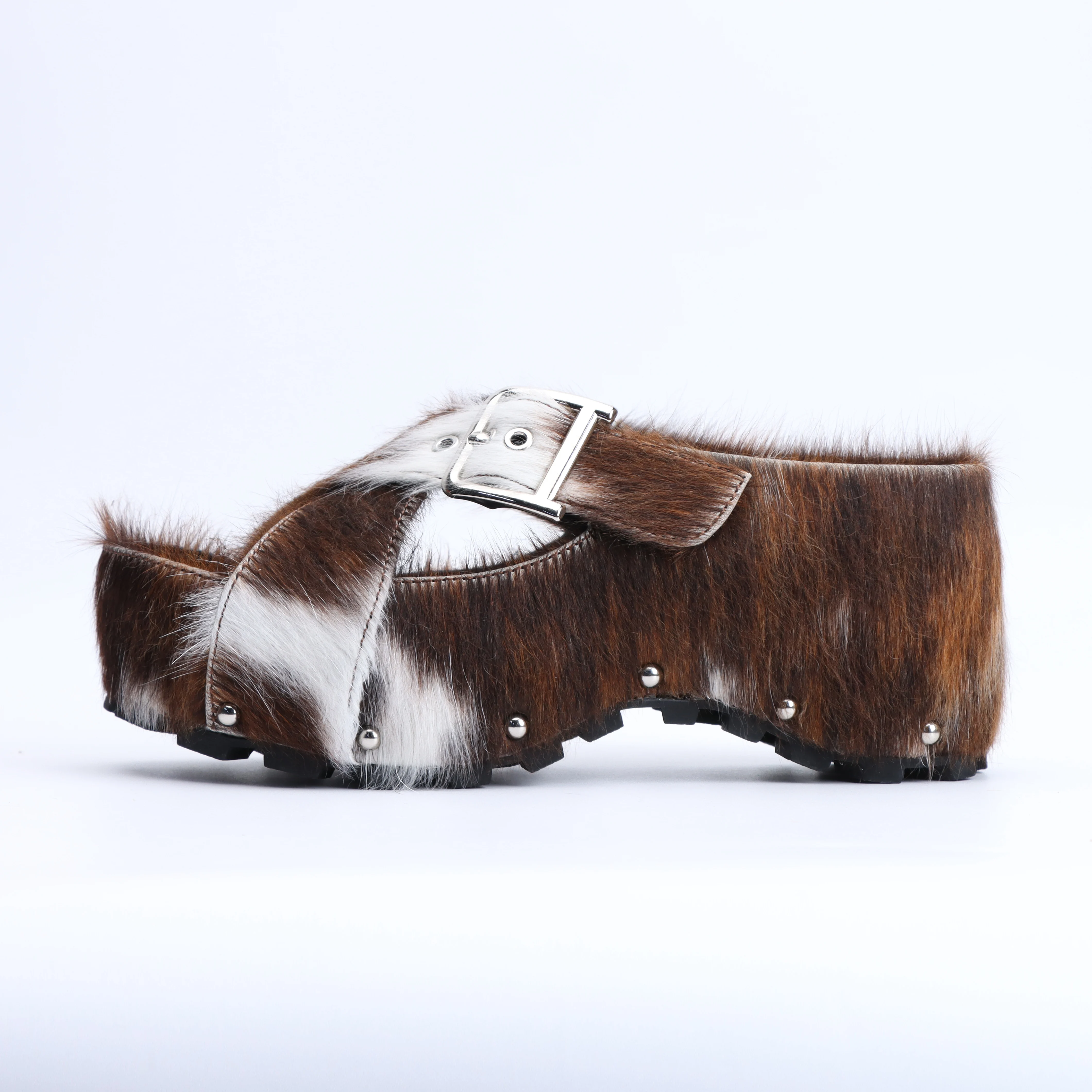 Mary Jane Platform Clogs with Arch Support Women's Adjustable Strap,Natural Calf Hair Mules, Leather-Lined Slip-On Vintage Shoes
