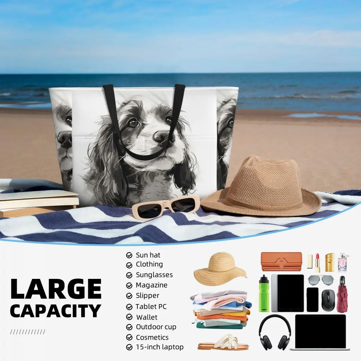 كوكر الذليل جرو السكر المغلفة لطيف حقيبة حمل على الشاطئ حقيبة رياضة رياضة اليوغا واق من المطر حقيبة حمل كبيرة المرأة حقيبة سفر حقيبة اللياقة البدنية