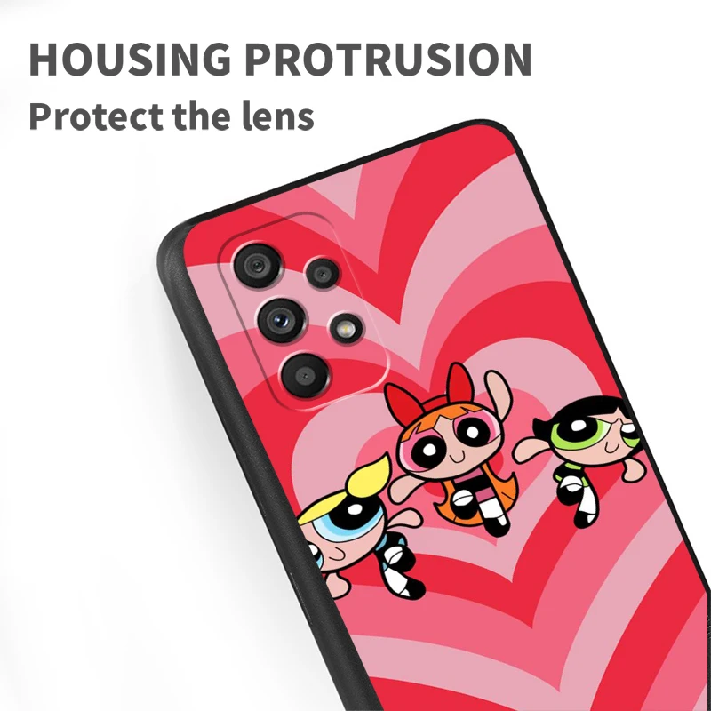 Cartoon Powerpuffs Girls For Samsung Note 20 10 Ultra Plus A31 A8 A14 j6 A12 A5 A70 A7 A34 A20 A04 A24 5G Black Phone Case