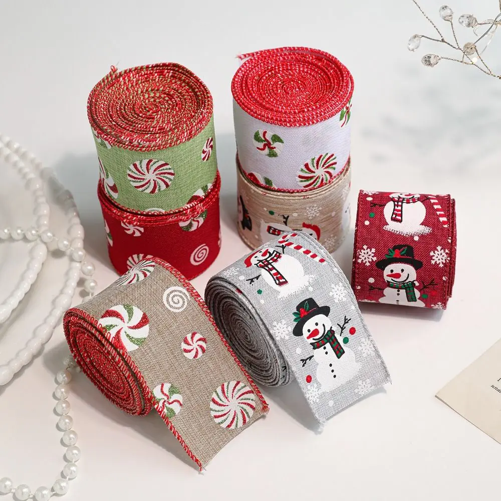 2M/Roll Christmas Tree Ribbon Reinforced Edge DIY Gift Packaging Webbing Snowman Fabric Wreath Making Tool Bows Making