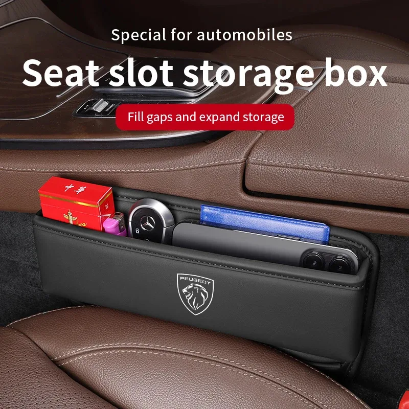 

Peugeot 206 207 208 301 308 408 508 607 2008 3008 4008 5008 GT RCZ Rifter Car Storage And Finishing Leather Seat Gap Storage Box