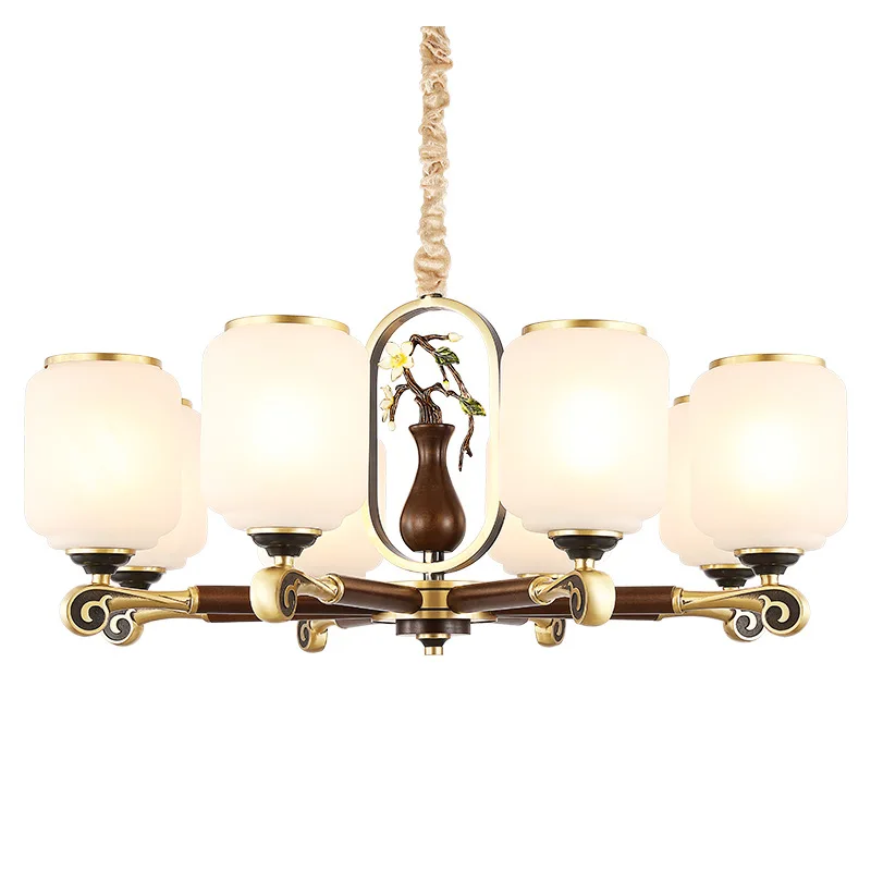 

New Chinese style, all copper, living room, chandelier, bedroom, dining room, study, atmosphere, solid wood, enamel color