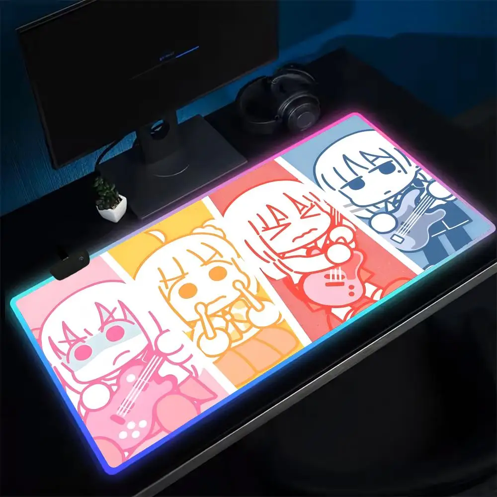 B-Bocchi the Rock! Mouse Pad Anime Gaming Mouse Pad LED Table Pads Backlit Rubber Desktop XXL Mousepad RGB Desk Mats