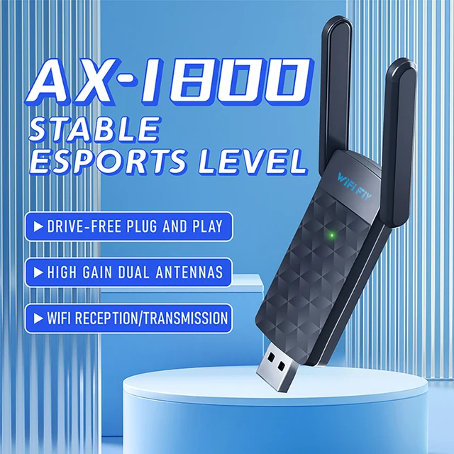 AX1800 WiFi 6 USB 3.0 Adapter – Dual Band 5GHz / 2.4GHz 802.11ax Wireless Dongle with High-Gain Antenna