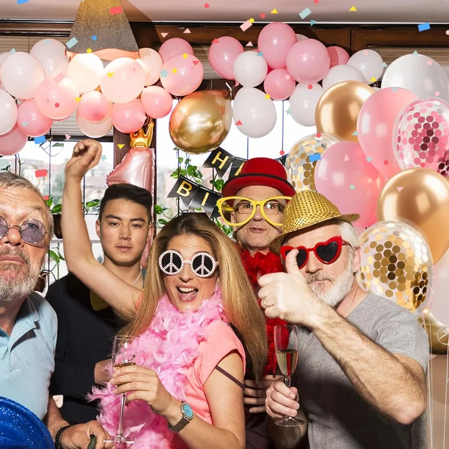 بالونات قصاصات ذهبية وردية مقاس 12 بوصة بالونات عيد ميلاد من الذهب الوردي الأبيض للنساء ومستلزمات حفلات الزفاف للفتيات لحفلات استقبال المولود الجديد