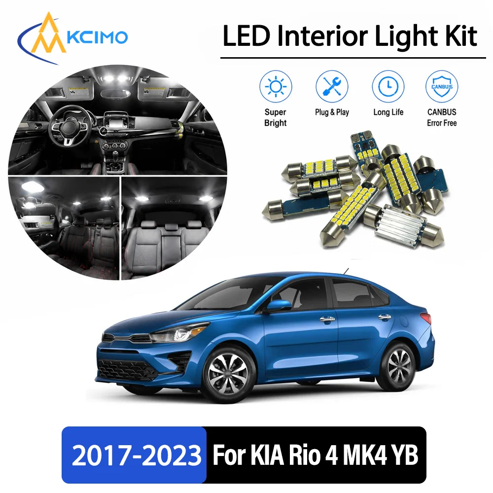 For KIA Rio 4 MK4 YB 2017-2023 2018 2019 Premium No-Wire Continuous Glow Auto Interior LED Bulb Remodel Set Cabin Refit Lamps