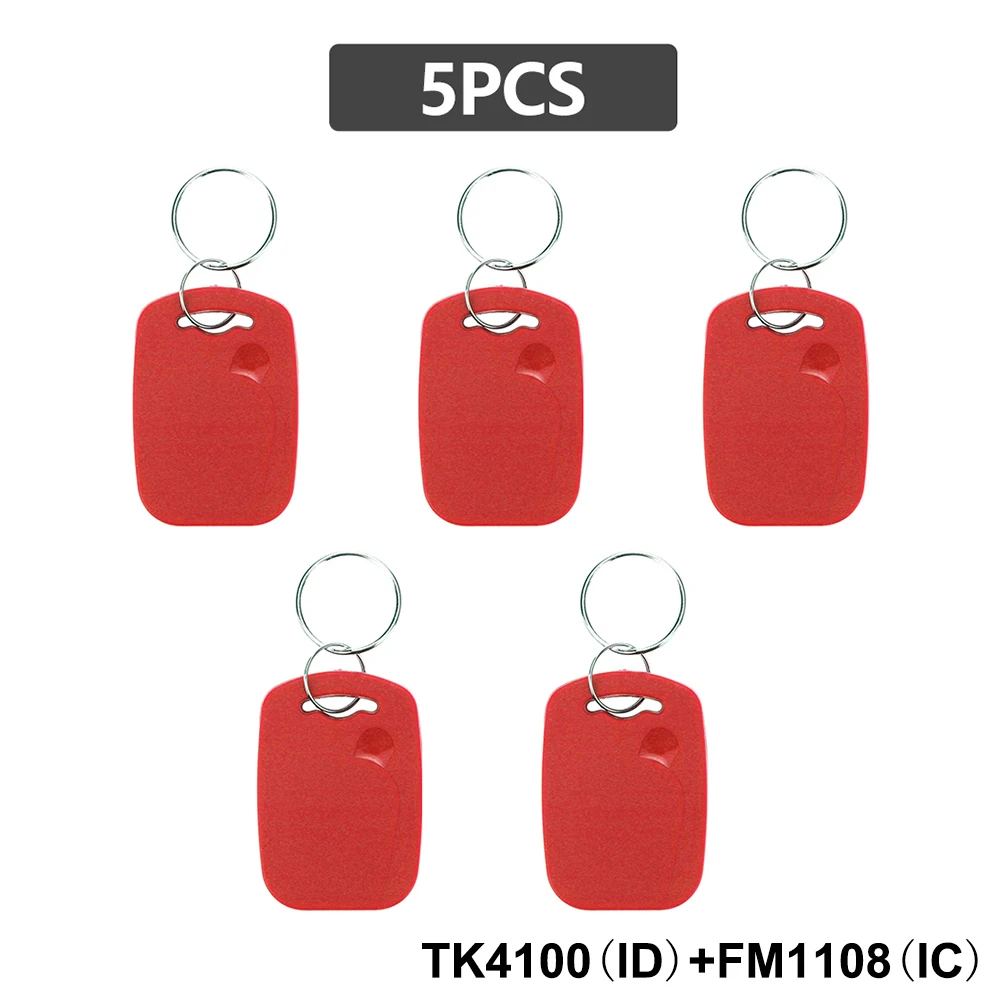 5PCS Smart Dual Frequency Chip Tag 125Khz TK4100 + FM1108 Badge riscrivibile 13.56Mhz NFC Copy Token portachiavi 5 in 1 carta composita