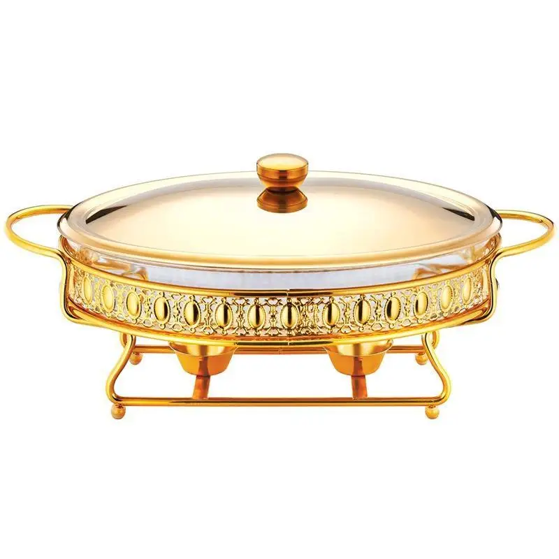 DS48 Modern Stainless Steel Serving Dishes Rectangle Silver Golden Buffet Chafing Warmer with 3L Capacity Fuel Heating
