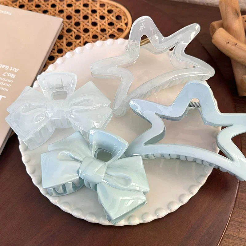 Sweet Cream Blue Bow Five-Pointed Star Hair Clip Geometry Hair Claw For Women Elegant Bowknot Crab Barrettes Hair Accessories