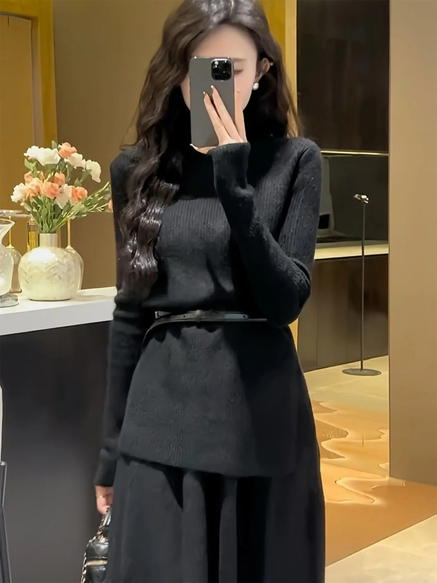 

Rouje Kefss Retro High Knitted Set Women's Autumn Winter Waist Cinched Small Fragrance Style Inner Dressing Gown