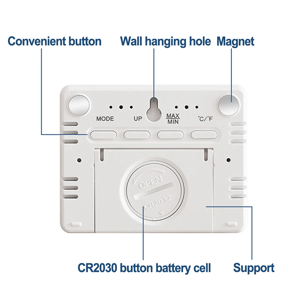 LED ميزان الحرارة الحرارية الرطوبة متعددة الوظائف الإلكترونية درجة الحرارة مقياس الرطوبة بطارية تعمل بالطاقة منبه رقمي على مدار الساعة