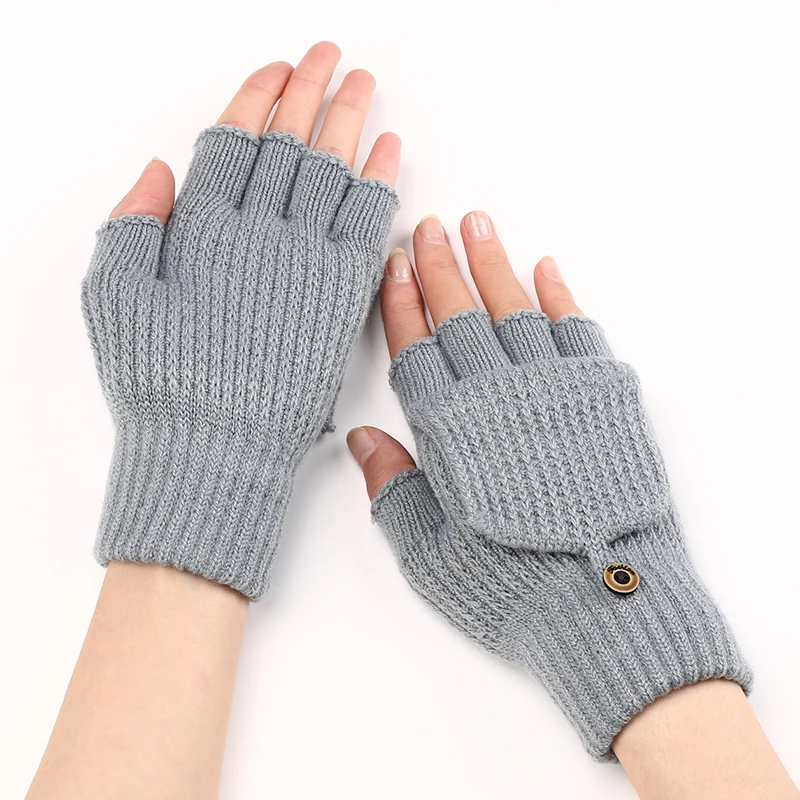 1 pair Fashion Striped Flip Top Woolen Gloves With New Half Finger Exposed Knitting