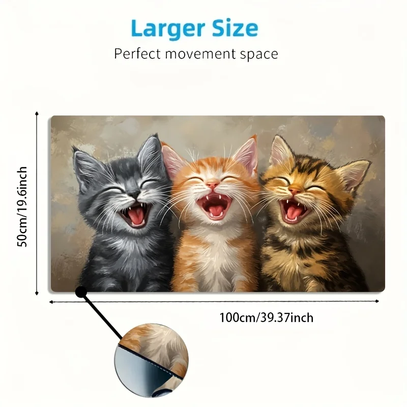 Gaming Mouse Pad Laughing Kittens Non-slip Washable Desk Mat Computer Decor Accessory Mousepad Extended Pad Desk Interior