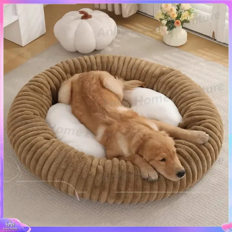 Striped Imitation Rabbit Fur Pet Bed Round Soft Warm Winter Dog Cat Cushion Comfortable Plush Puppy Kitten Nest for Small