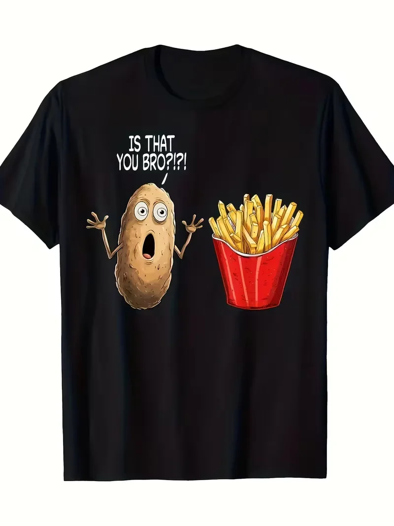 S-5XL Asian SizeT-shirt With Funny Potato Chip Pattern For Men And Women Top Soft And Neutral Short Sleeved Round Neck Casual