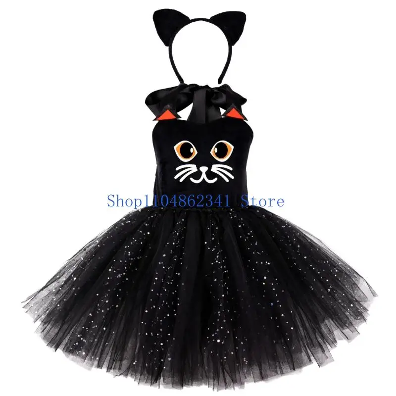5ASD Animal Cats Costume Akcesoria z kotami Uszy Opaska na głowę sukienka Tutus dla dzieci Halloween Cosplay Party Props