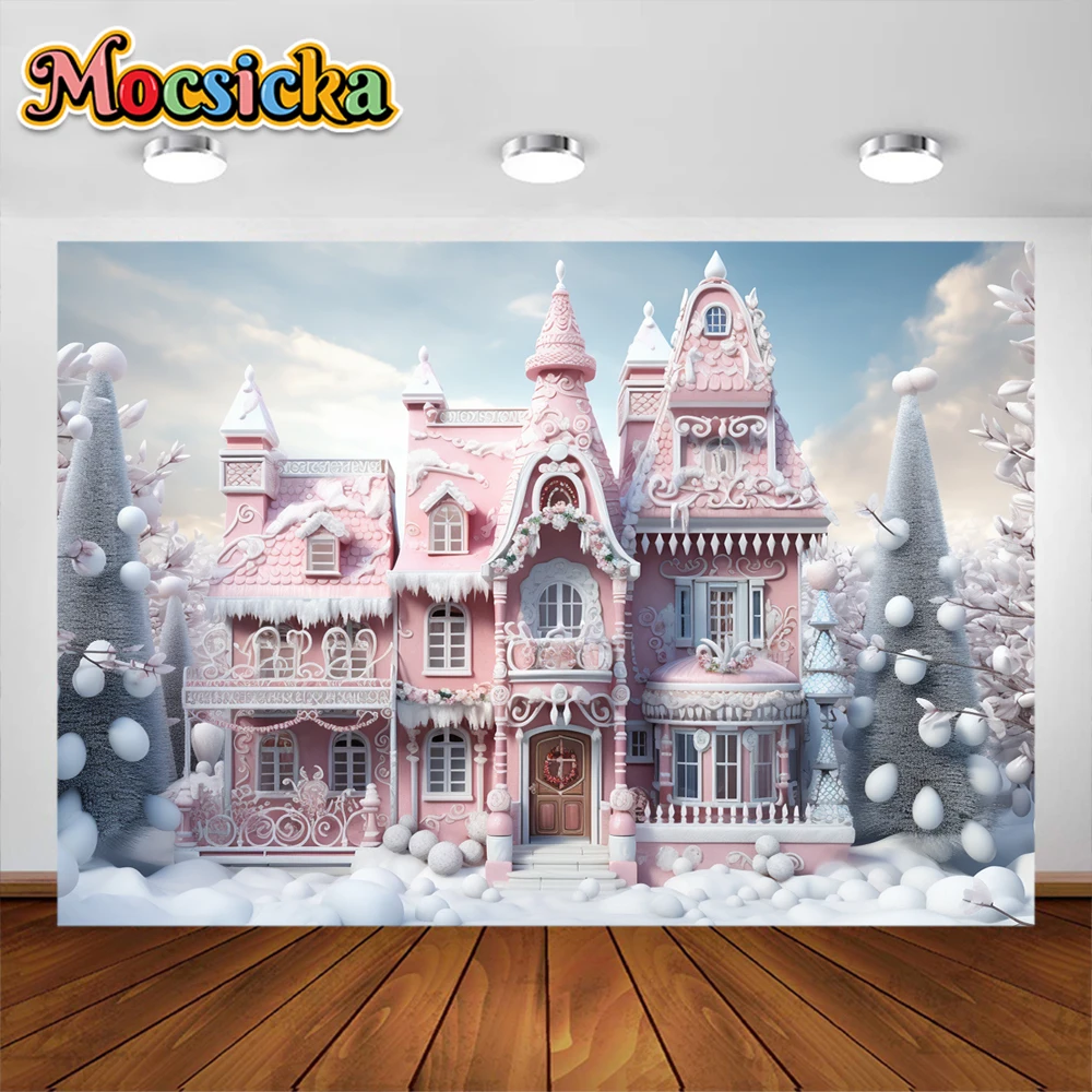 Mocsicka Dream Garden Landscape Castle Photography Pink House Snowflake Christmas Tree Kids Portrait Studio Props Banner