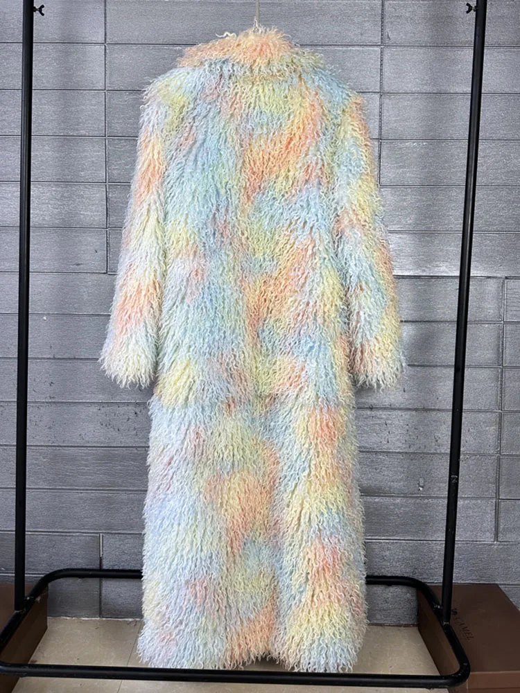 ZADORIN 130 cm Lange Bunte Revers Mongolischen Pelzmantel Frau Dicke Warme Flauschigen Faux Pelz Jacke Mäntel Winter Kleidung Frau kleidung
