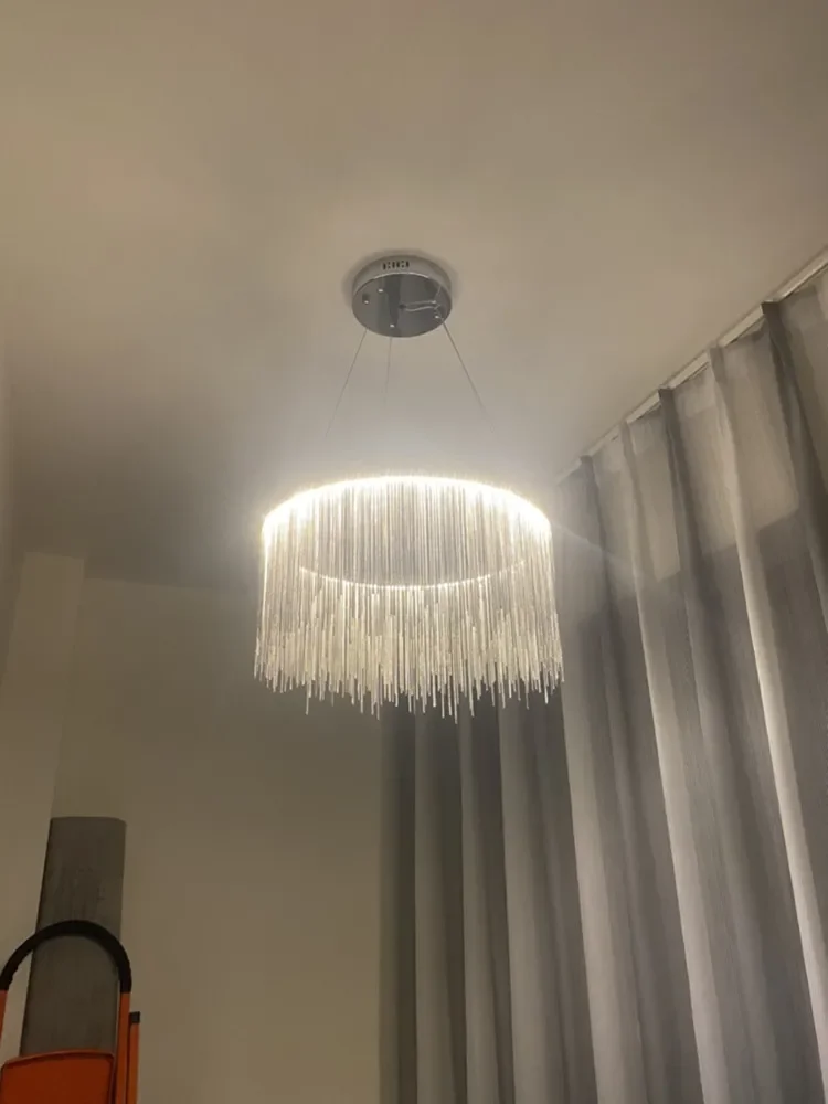Modern Luxury Tassel Chain Round Led Chandelier Nordic Design Stainless Steel Gold Silver Single Ring Round Dining Chandelier