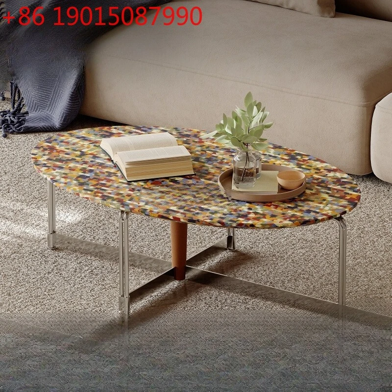 Italian living room light luxury high sense simple round art coffee table