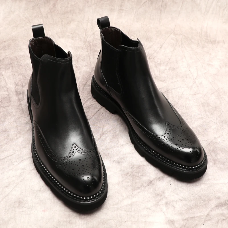 Luxury Genuine Leather Men Ankle Boots Black Brown Slip On Elegant Dress Man Boots High Qualiti Formal Autumn Chelsea Boots Shoe