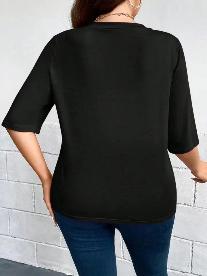 Plus size damska modna temperament z krótkim rękawem sweter w jednolitym kolorze t-shirt