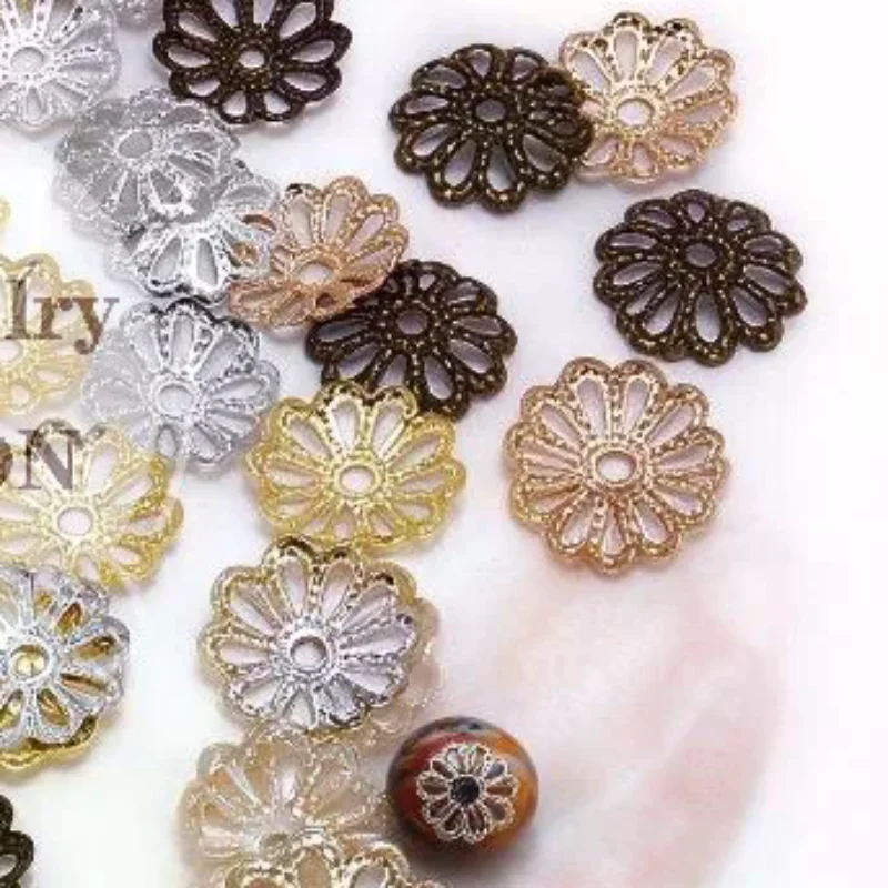 200Pcs 9mm Gold Plated Flower Petal Bead Caps for DIY Jewelry Keychain Pendant Making Accessories