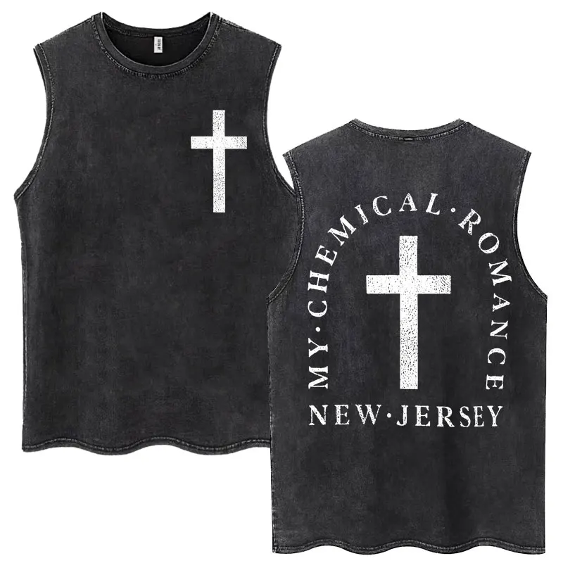 Men's Vintage Washed My Chemical Romance Graphic Sleeveless Tank Top Three Cheers For Sweet Revenge Print Gym Workout Vest - Image 2