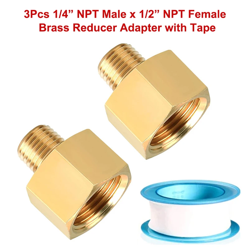 

3 шт 1/4 NPT Male x 1/2 NPT Female латунные фитинги для труб, адаптер с шестигранным редуктором NPT, соединитель для сосков для водной линии