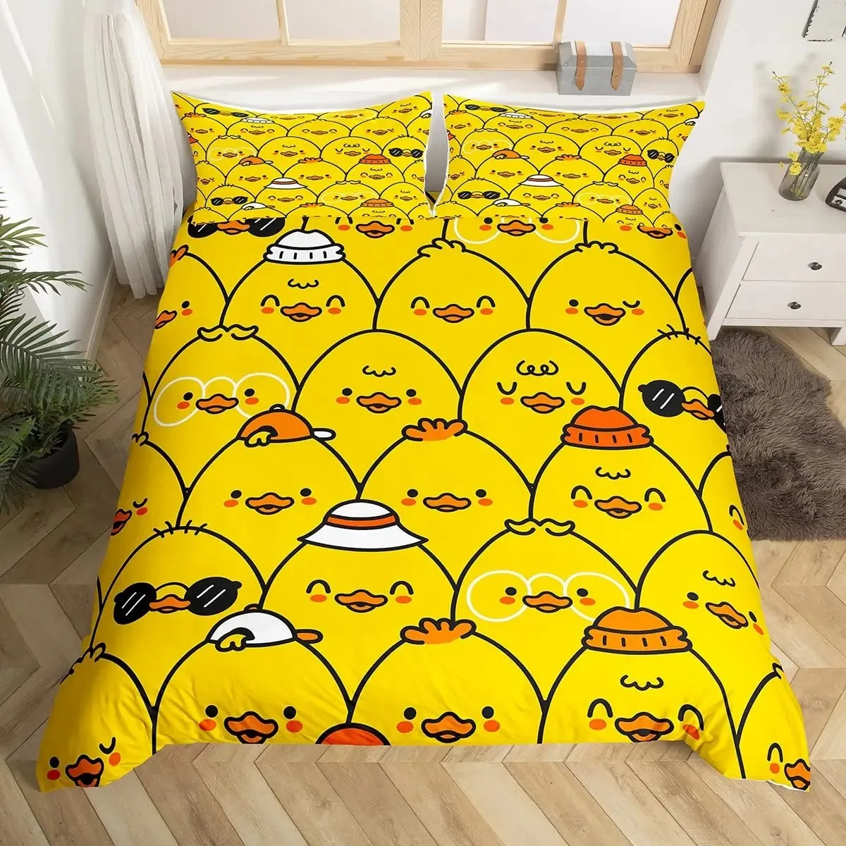 

Colorful Duck Bedding Set Kids Cartoon Ducks Duvet Cover Graffiti Rustic Animal Comforter Cover Farmhouse Animal Quilt Cover