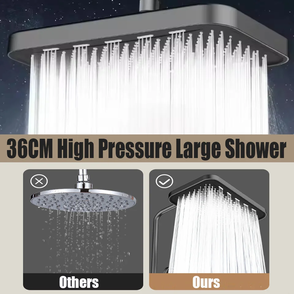 

14-дюймовая большая панель, квадратная насадка для душа с перезарядкой, набор из 6 режимов, водосберегающая насадка для душа высокого давления, аксессуары для ванной комнаты