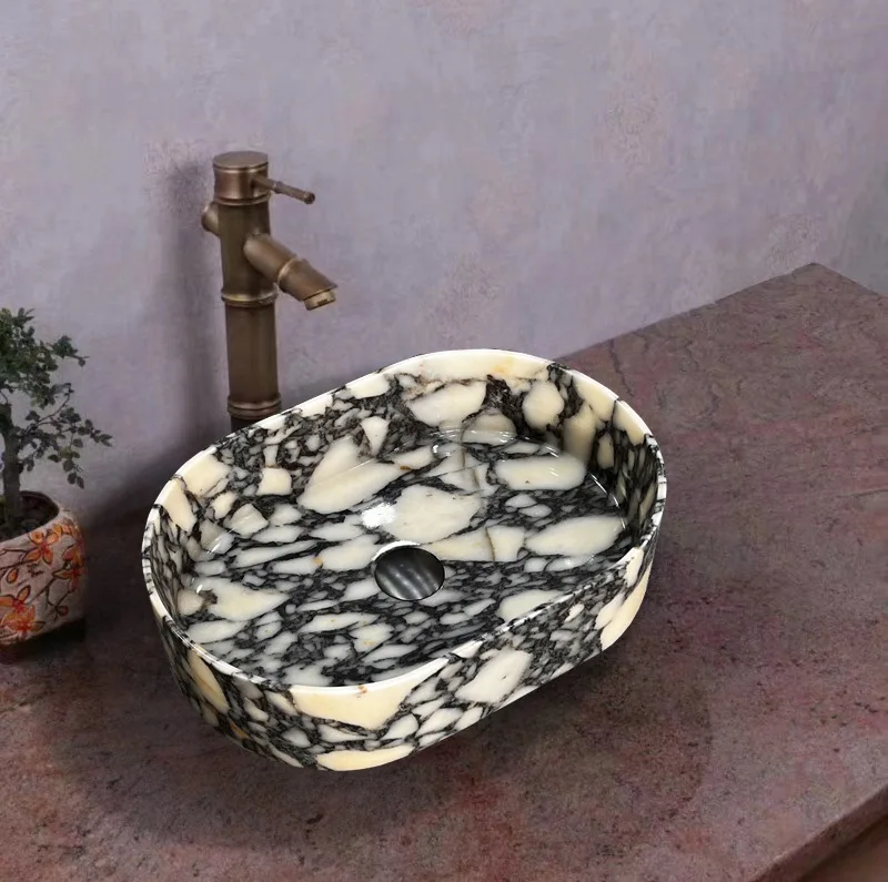 Oval art wash basin, on-stage bathroom, stone integrated, basin and bathroom