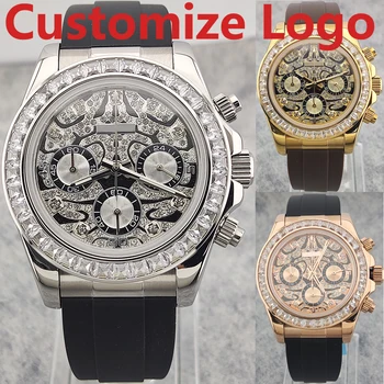 Customize logo 42mm new tiger diamond men's Quartz watch VK63 movement 6 needle chronograph high quality stainless steel