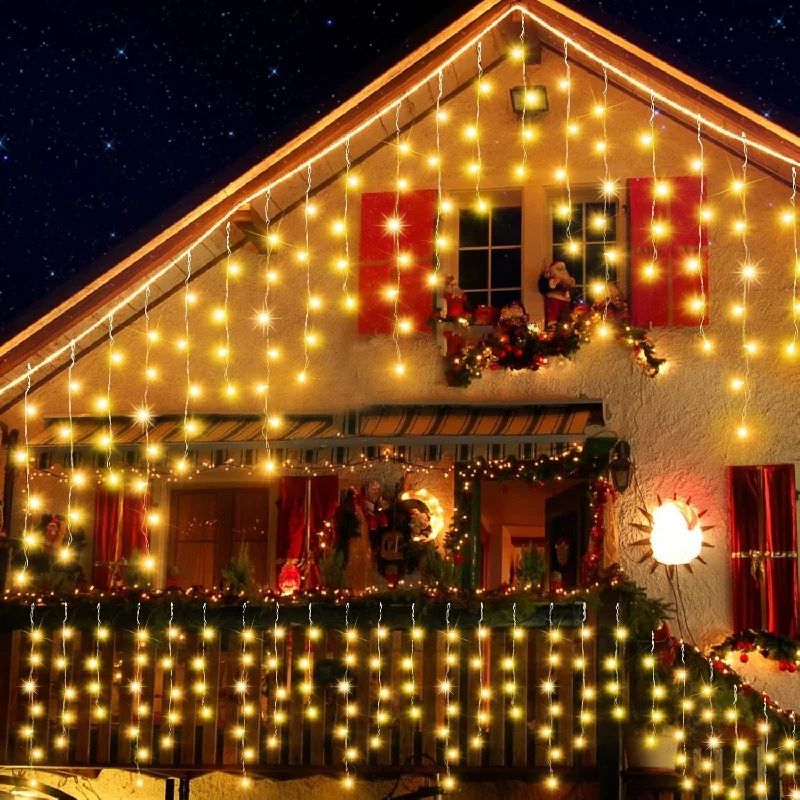 

96LED Waterproof Eaves Decor Light Solar Icicle String Lights Outdoor Curtain Icicle Light Patio Yard Garden Party Decoration