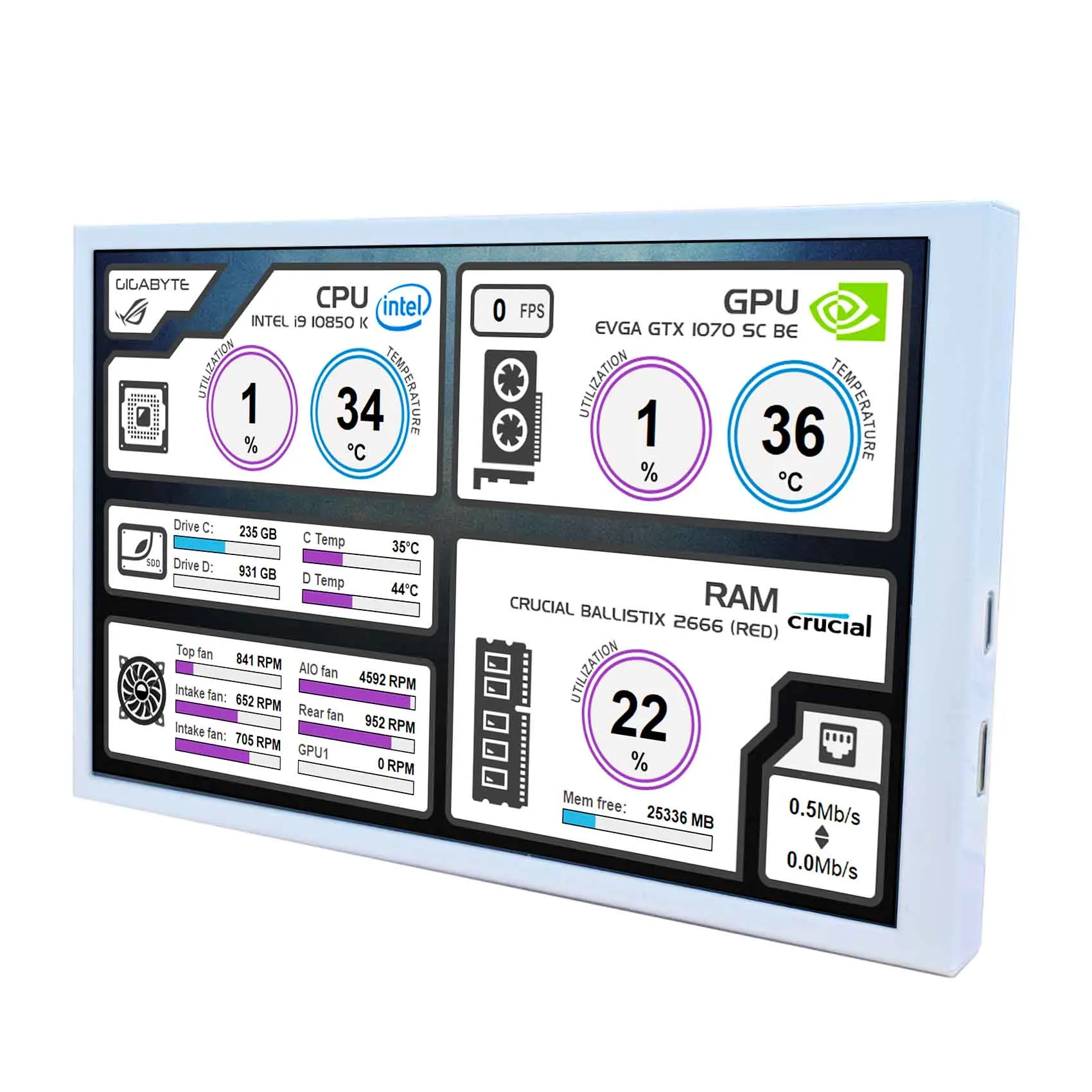 

8"1280x800 Secondary White LCD Monitor For Computer Case Fan CPU GPU Secondary Monitor