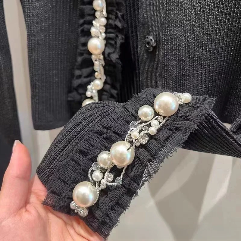 Elegant Black Diamond Embellished Knitted Open Cardigan Women's Autumn Fashion Sweater Top High-End Small Fragrance Style view 5