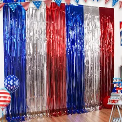 Red White Blue Foil Fringe Curtain,250th 4th of July Decor,MetallicTinsel Curtain for American Independence Day Party Photo Prop