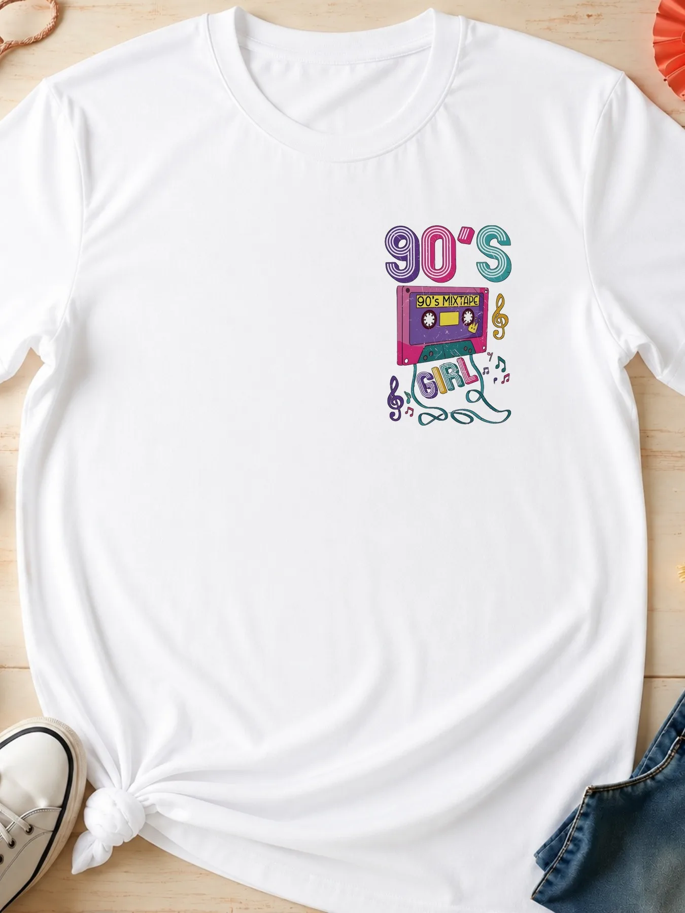 Men'S Casual Graphic Tee Short Sleeve Fashion Streetwear T-Shirt Printed With 90S Lettering Cassette Mixtape And Girl Lettering