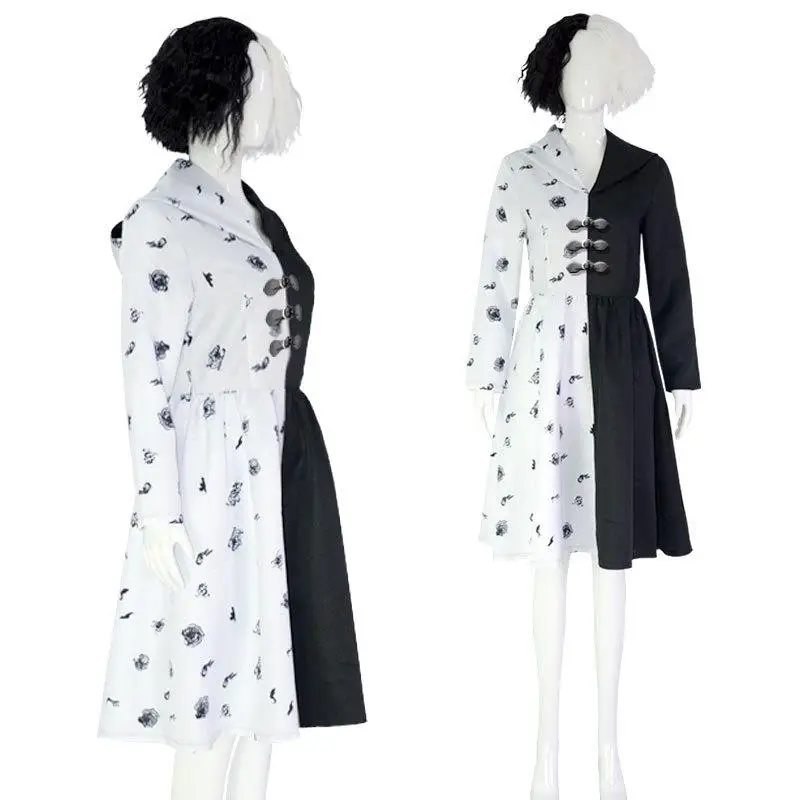 Z0 كوس بلا الأبيض الساحرة Cruella Dr loween تأثيري حلي المرأة التقليدية العرقية مرحلة الأداء الملابس