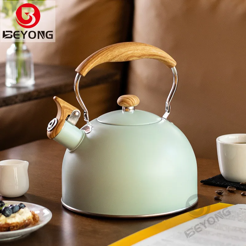 YFY  light green whistling water kettle2.5l whistle kettle flat bottom hemisphere whistling water kettle