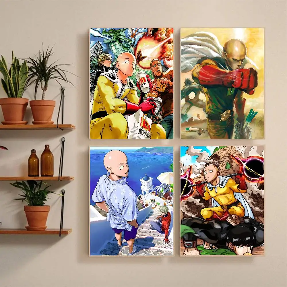 Japanese Manga One-P-Punch Anime Man Cartoon Poster Self-adhesive Art Waterproof Paper Sticker Coffee House Bar Room Wall Decor