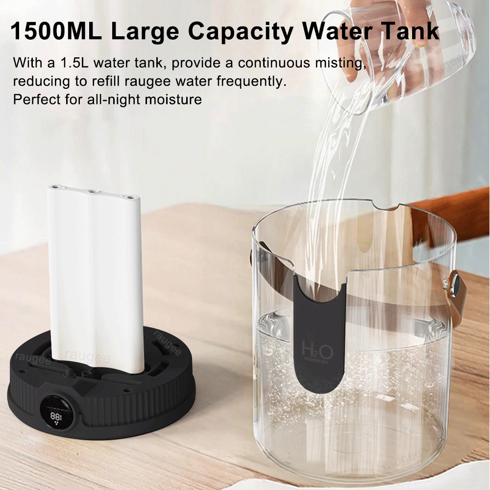 1.5L Air Humidifier Large Capacity Home Humidifier Silent Mist Maker 1800mAh Battery USB Rechargeable Humidifier with LED Light image 2