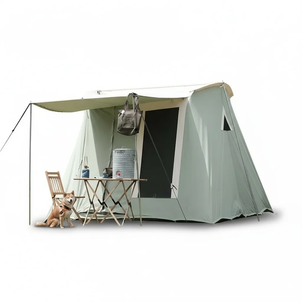 

Outdoor Camping Tent, 300x300x200cm Cotton Retro Arched Tent, Waterproof Glamping Cabin Tent, Four-Season Tent for Family