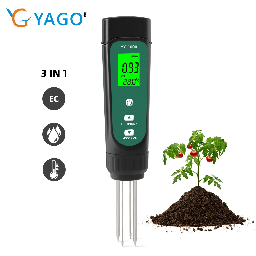 

Yieryi New Digital YY-1000 Soil EC Meter Temperature Moisture Conductivity Tester for Garden Potted Water Agricultural Planting