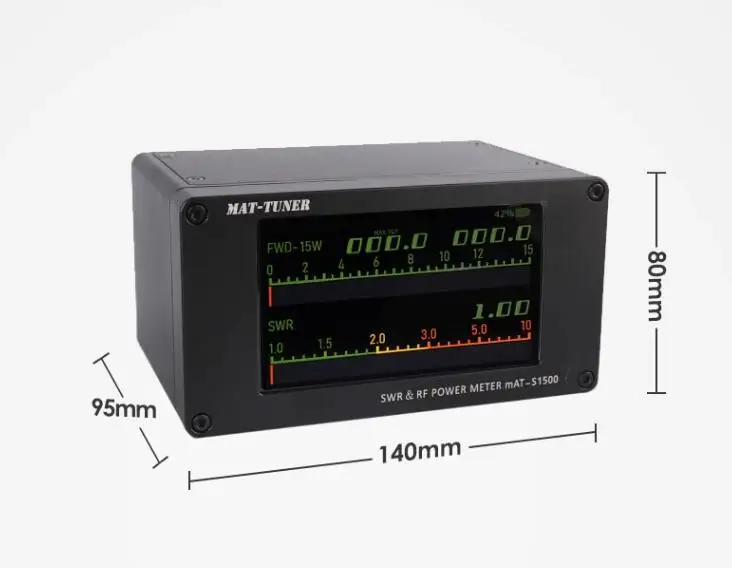 MAT-S1500 1500 w1.8-54MHz SWR i miernik mocy dla Radio krótkofalowe HF cyfrowy 4.3 calowy wyświetlacz LCD + 3 kolory + Alarm o wysokim SWR