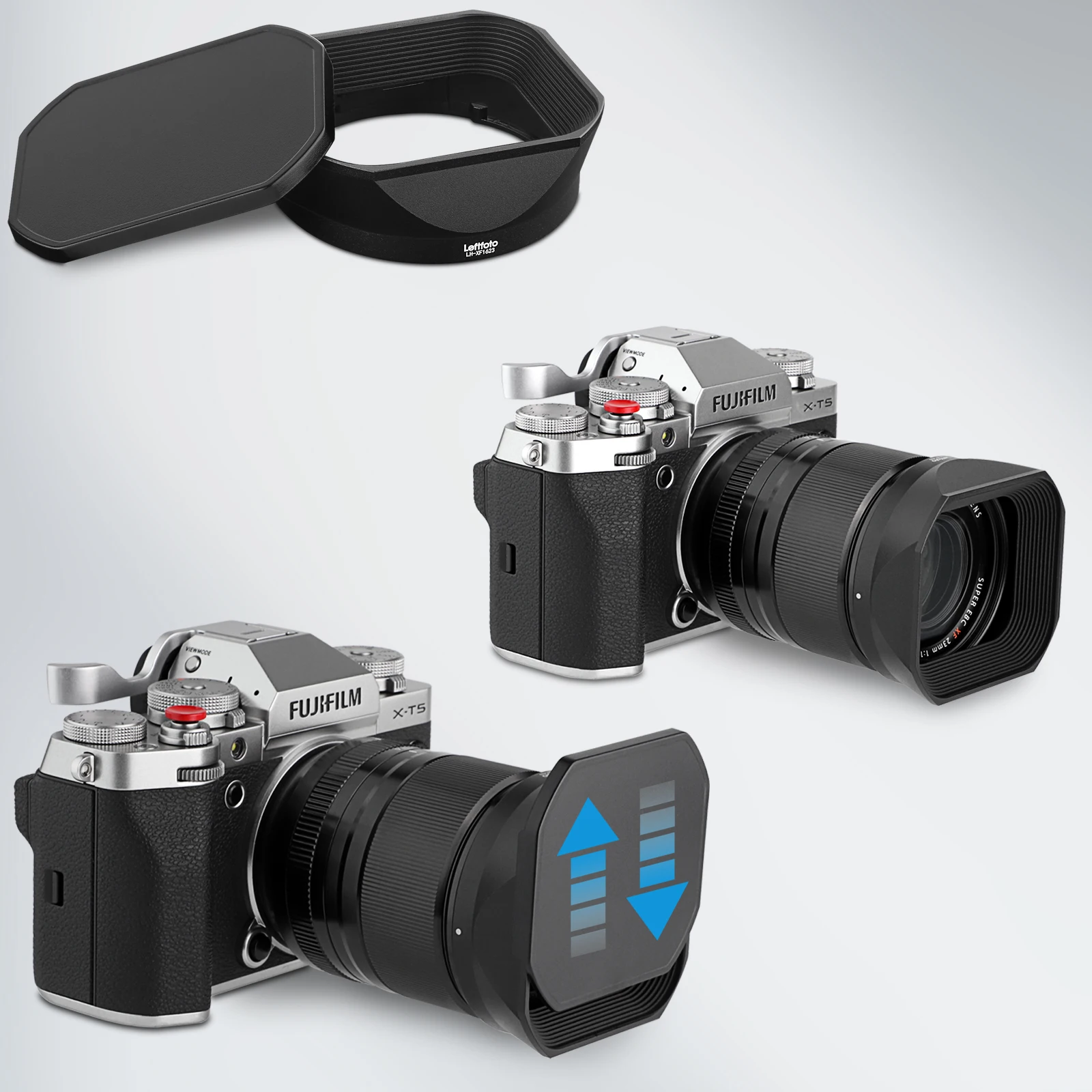 予約済FUJIFILM XF23mm WR別売メタルフード付き＋保護レンズ付き ヴィンテージスクエアメタルレンズフードシェード Fujifilm XF 33mm F1