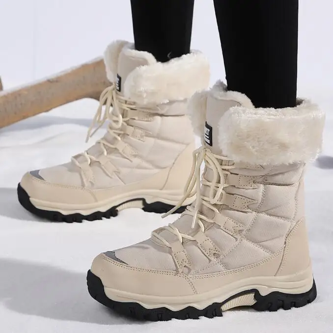 Women Warm Thick Winter Snow Boots for Women Traveling Outdoor Mountain Climbing Skiing Boots round Toe Rubber Outsole